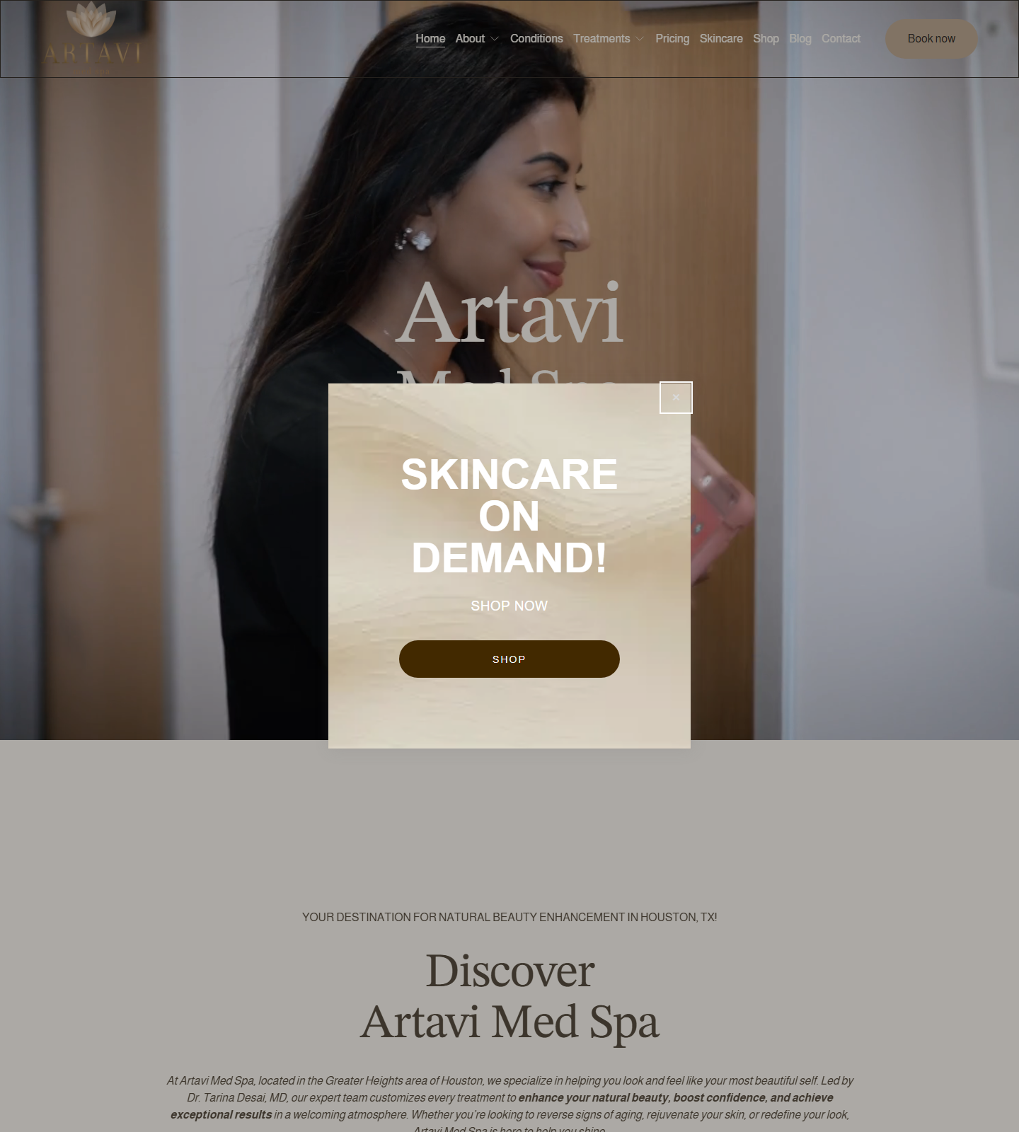 Artavi Med Spa- Dr. Tarina Desai, MD — Artavi Med Spa- Dr. Tarina Desai, MD website homepage (Houston, TX plastic & cosmetic surgery)