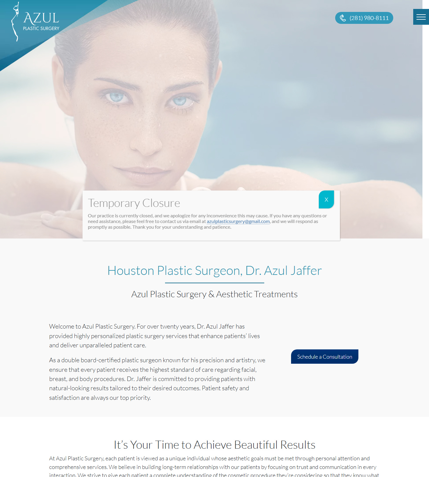 Azul Plastic Surgery — Azul Plastic Surgery website homepage (Sugar Land, TX plastic & cosmetic surgery)