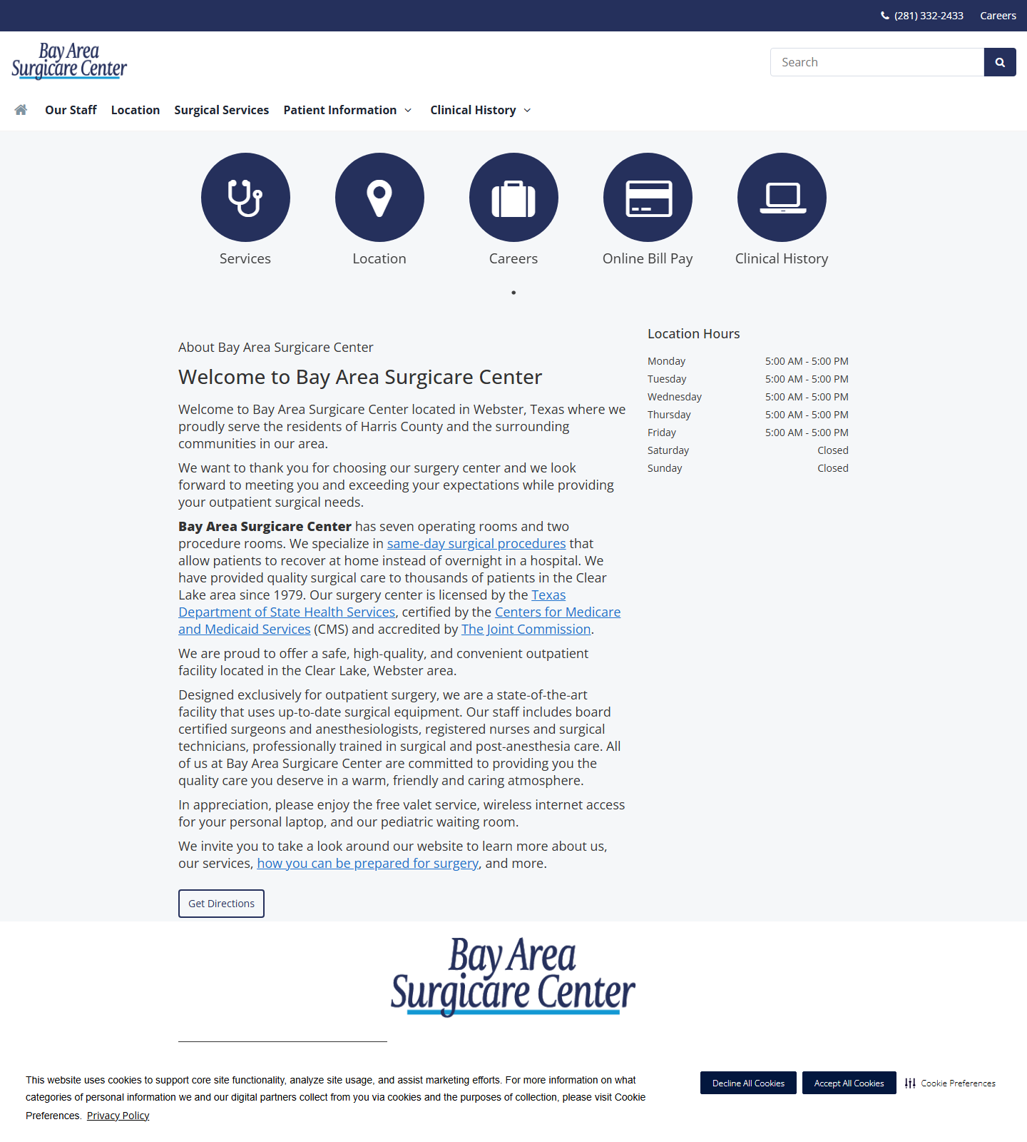Bay Area Surgicare Center — Bay Area Surgicare Center website homepage (Webster, TX plastic & cosmetic surgery)