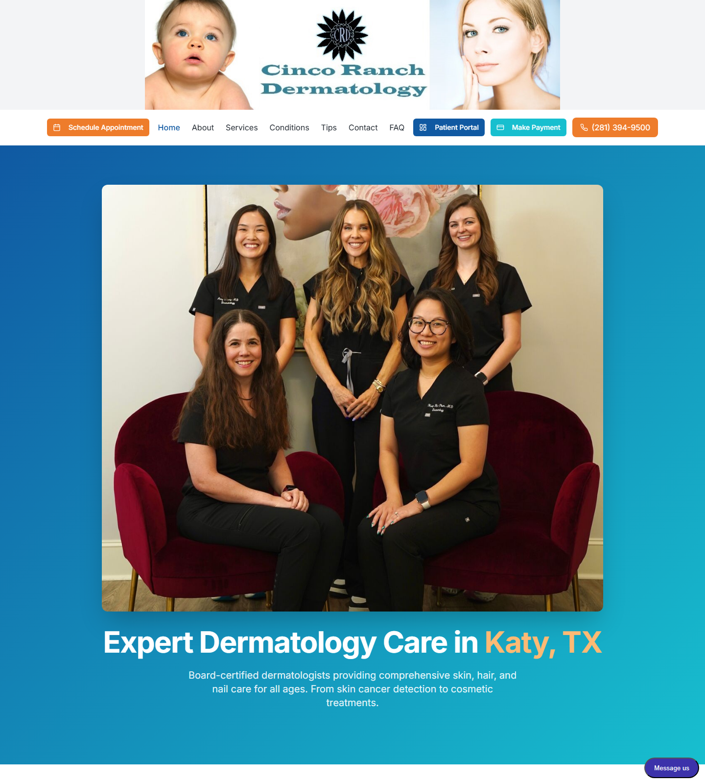 Cinco Ranch Dermatology — Cinco Ranch Dermatology website homepage (Katy, TX plastic & cosmetic surgery)