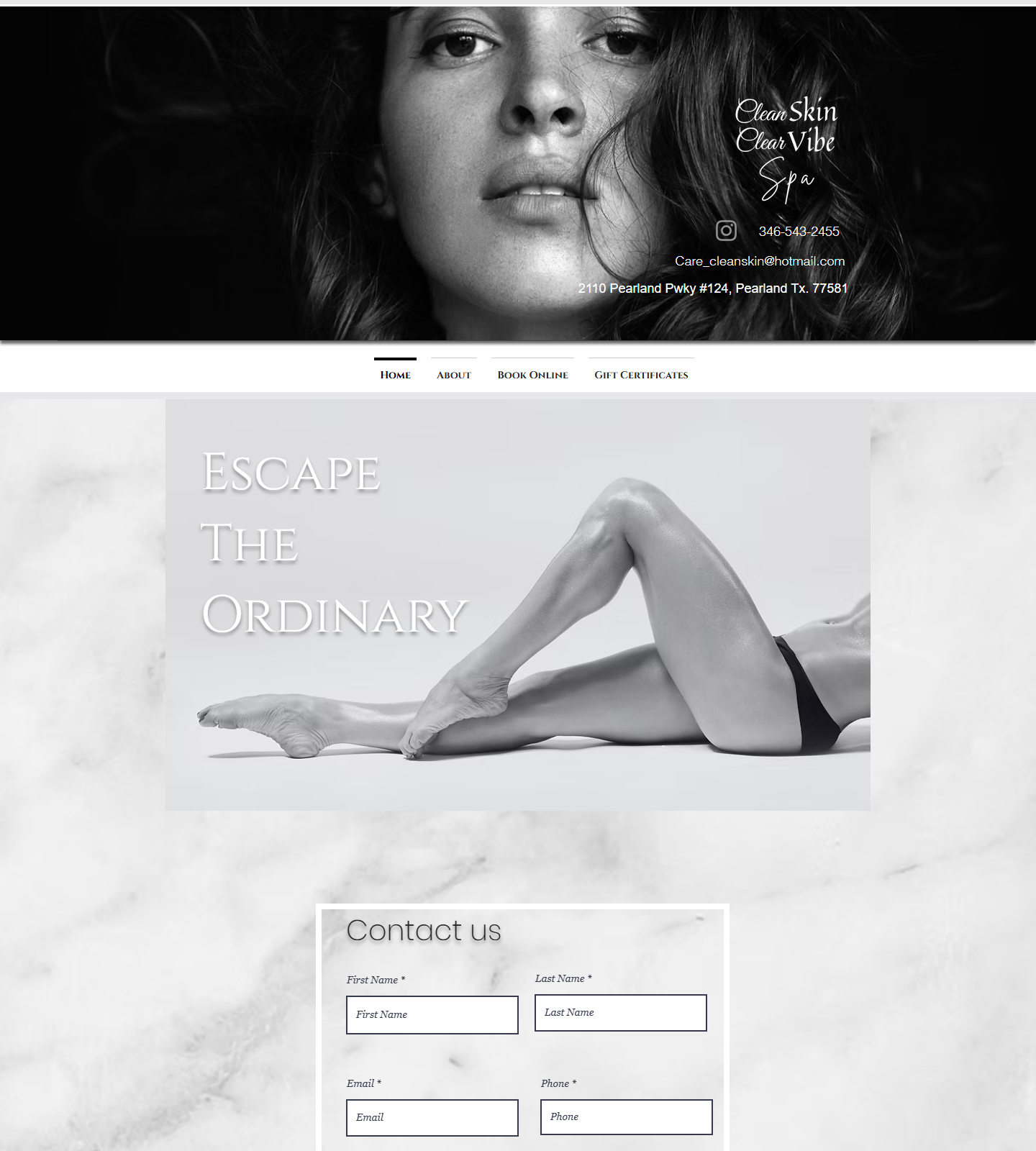 Clean Skin Clear Vibe Spa — Clean Skin Clear Vibe Spa website homepage (Pearland, TX plastic & cosmetic surgery)