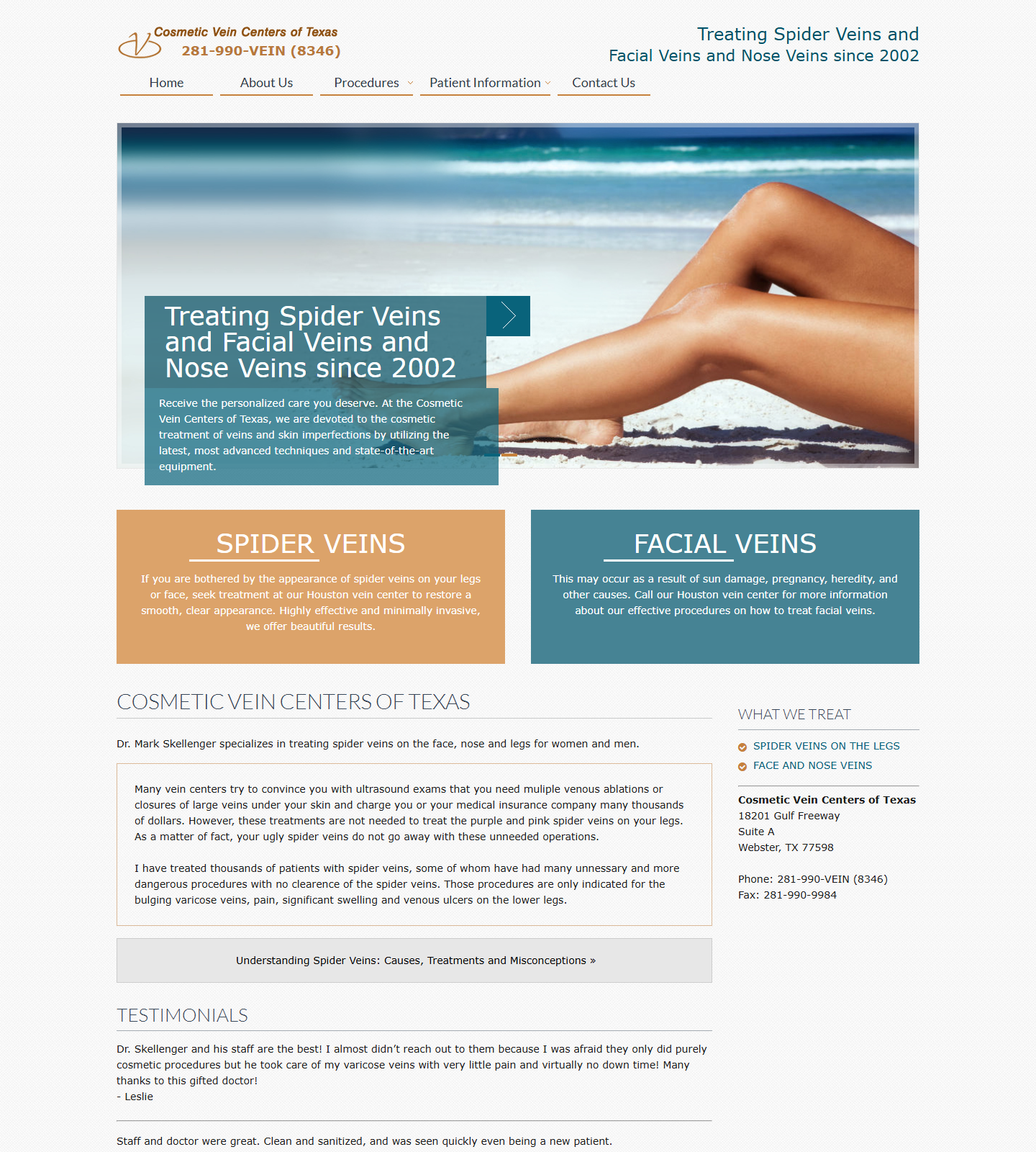Cosmetic Vein Centers of Texas website homepage