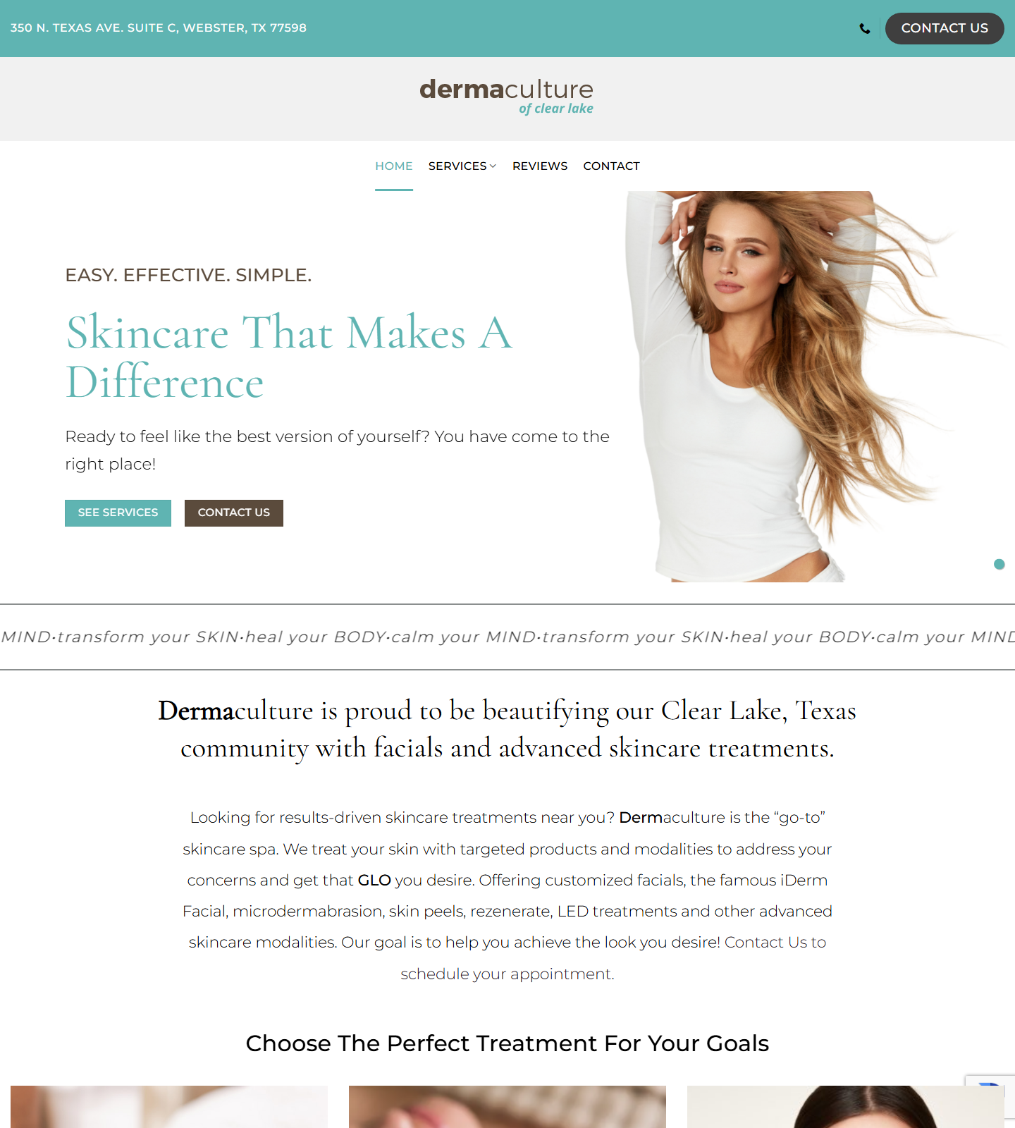 Dermaculture — Dermaculture website homepage (Webster, TX plastic & cosmetic surgery)