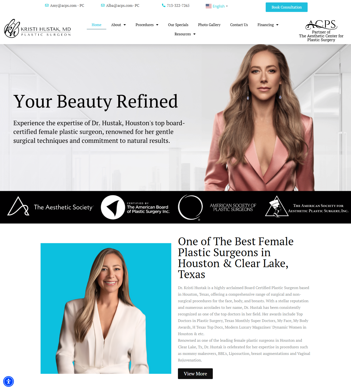 Dr. Kristi Hustak , Board Certified — Dr. Kristi Hustak , Board Certified | FACS & FICS website homepage (Houston, TX plastic & cosmetic surgery)