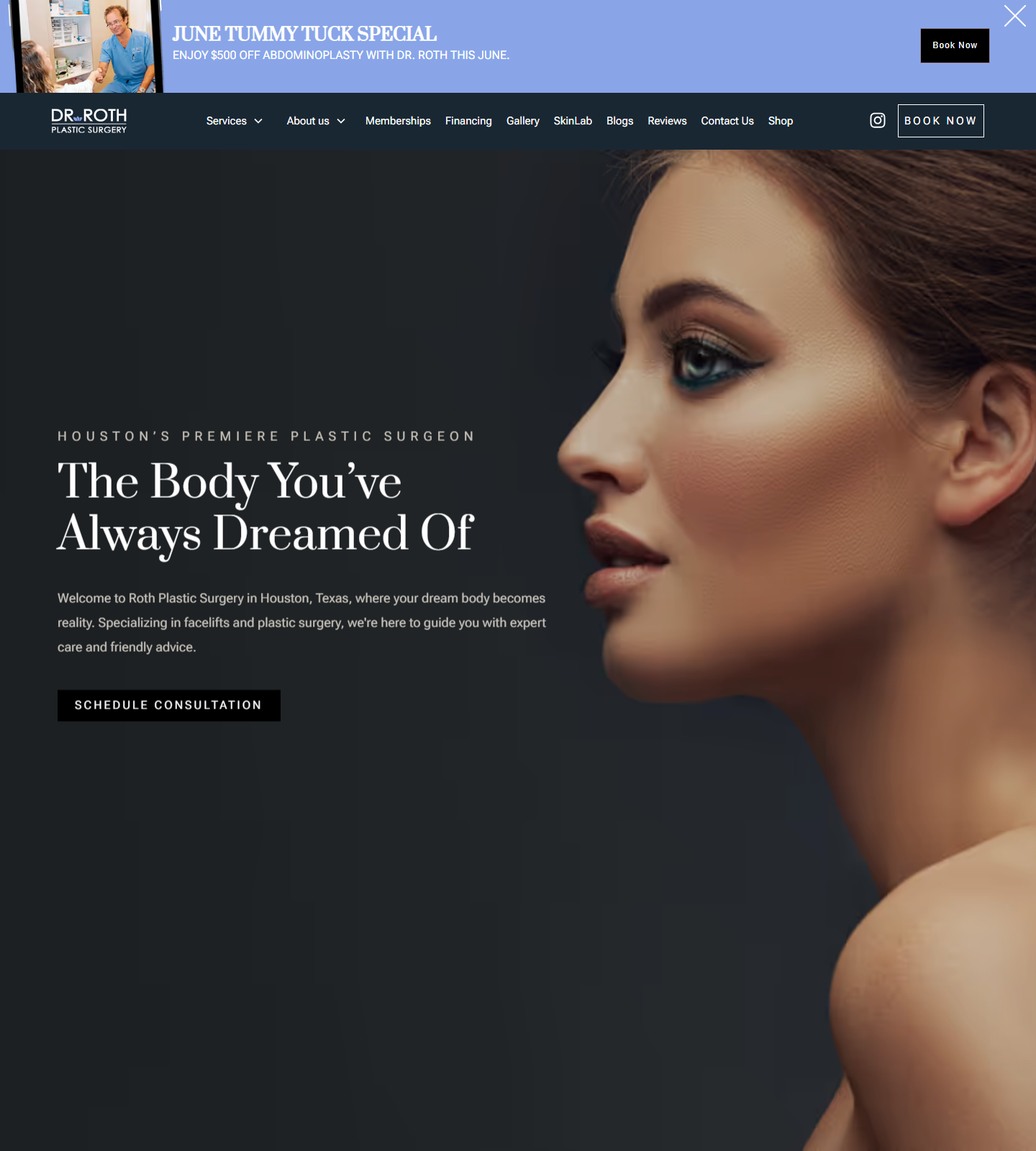 Dr. Roth Plastic Surgery — Dr. Roth Plastic Surgery website homepage (Houston, TX plastic & cosmetic surgery)