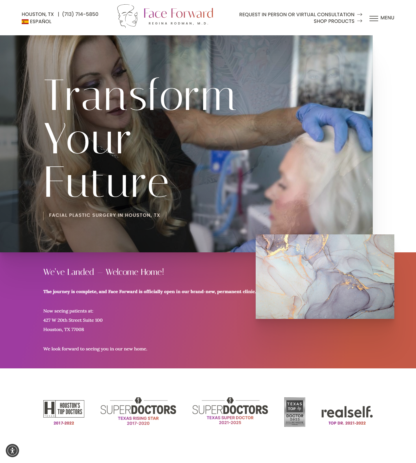 Face Forward Houston — Face Forward Houston: Regina Rodman M.D. website homepage (Houston, TX plastic & cosmetic surgery)