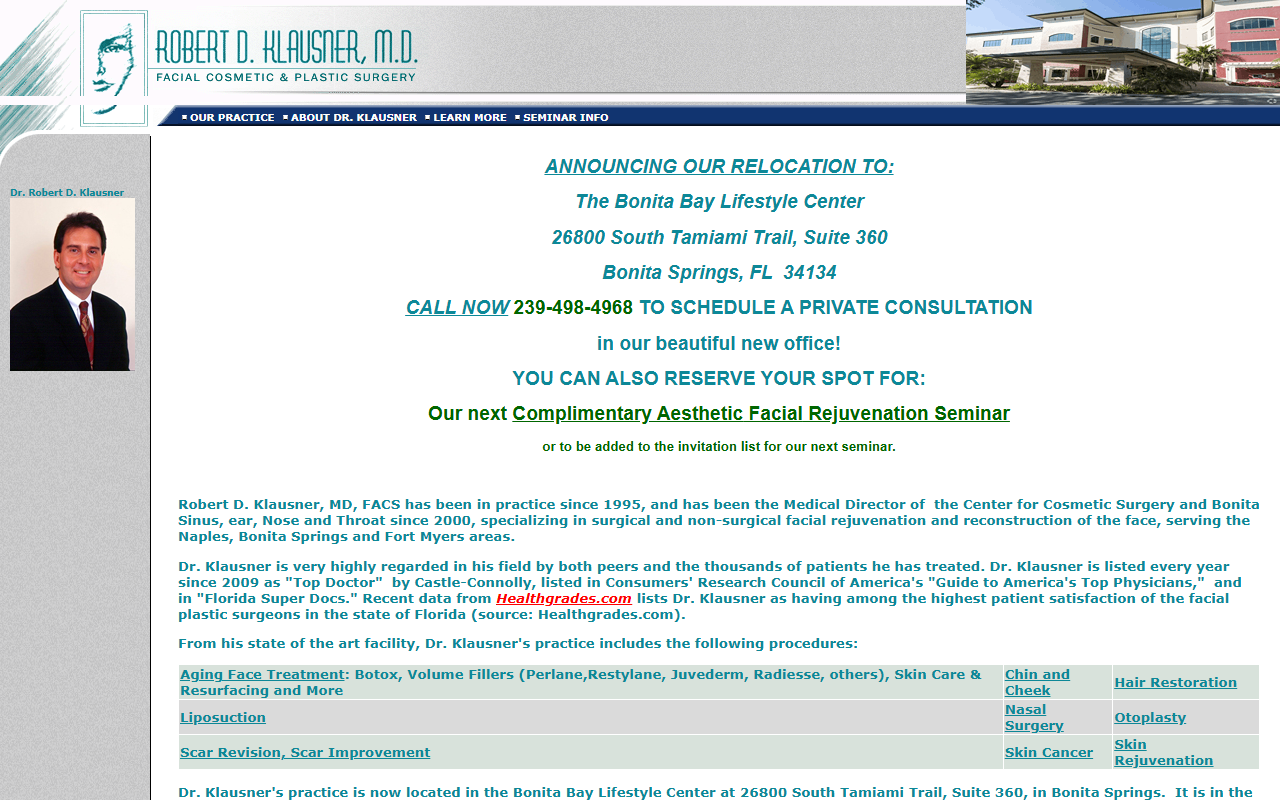 Dr. Robert Klausner — Dr. Robert D. Klausner, MD website homepage (Bonita Springs, FL plastic & cosmetic surgery)