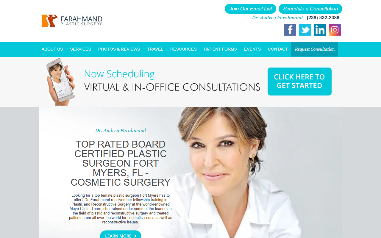 Dr. Audrey Farahmand — Farahmand Plastic Surgery website homepage (Fort Myers, FL plastic & cosmetic surgery)