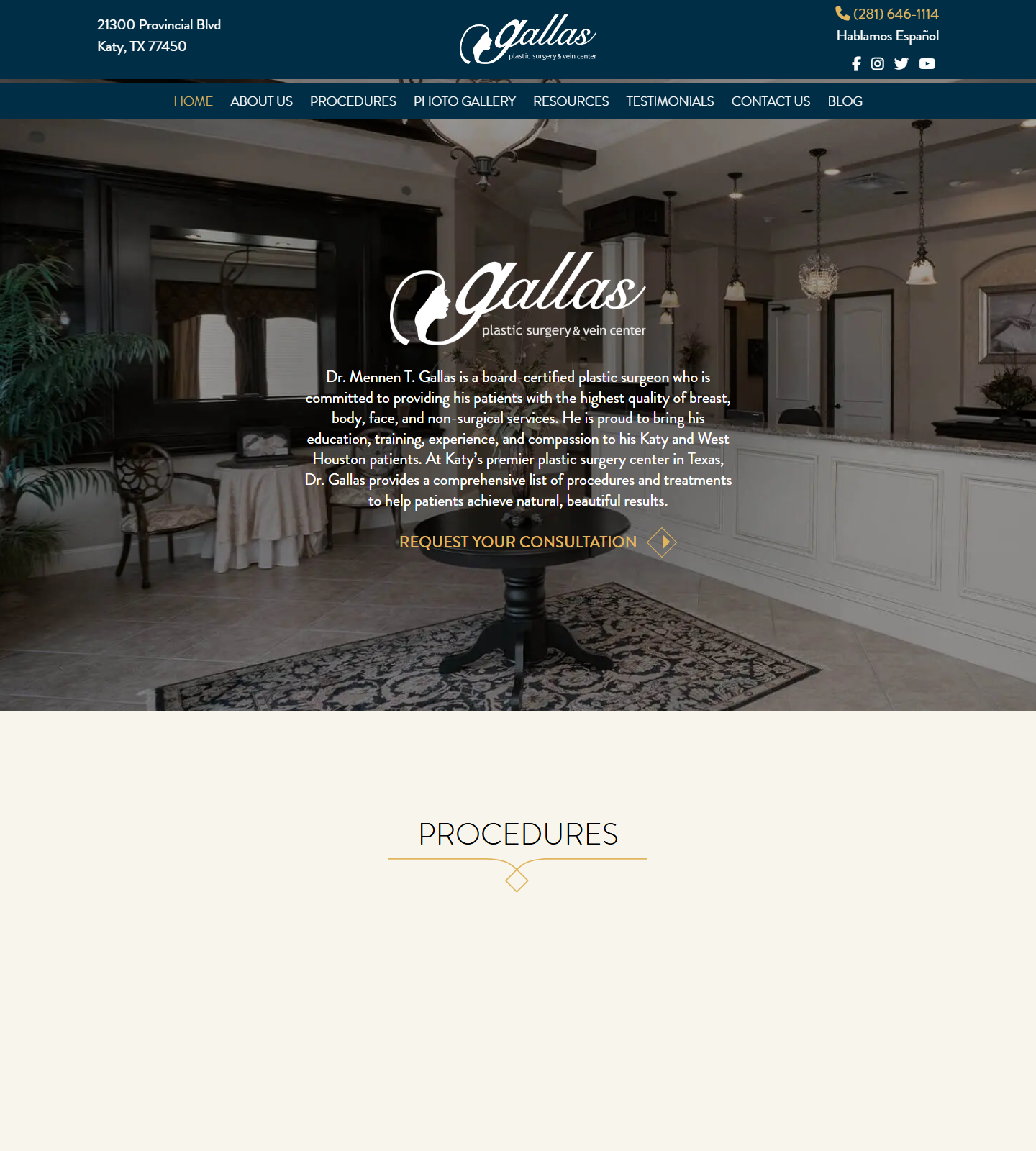 Gallas Plastic Surgery and Vein Center website homepage