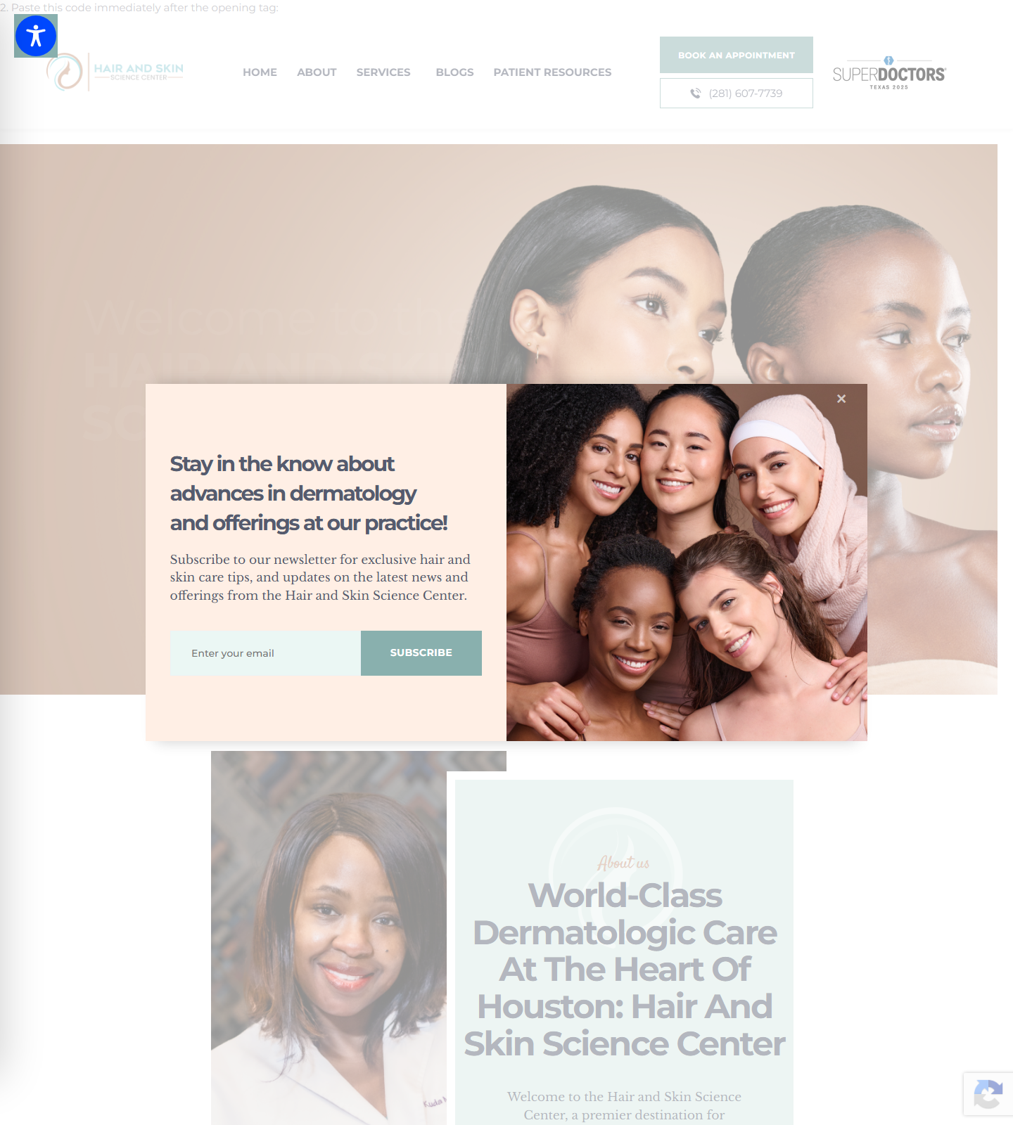 Hair and Skin Science Center — Hair and Skin Science Center website homepage (Houston, TX plastic & cosmetic surgery)