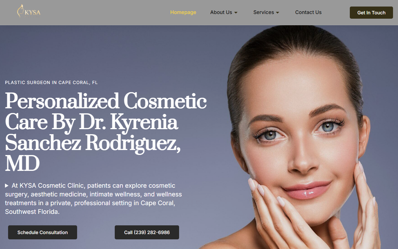 Dr. Kyrenia Sanchez — KYSA Cosmetic Clinic website homepage (Cape Coral, FL plastic & cosmetic surgery)