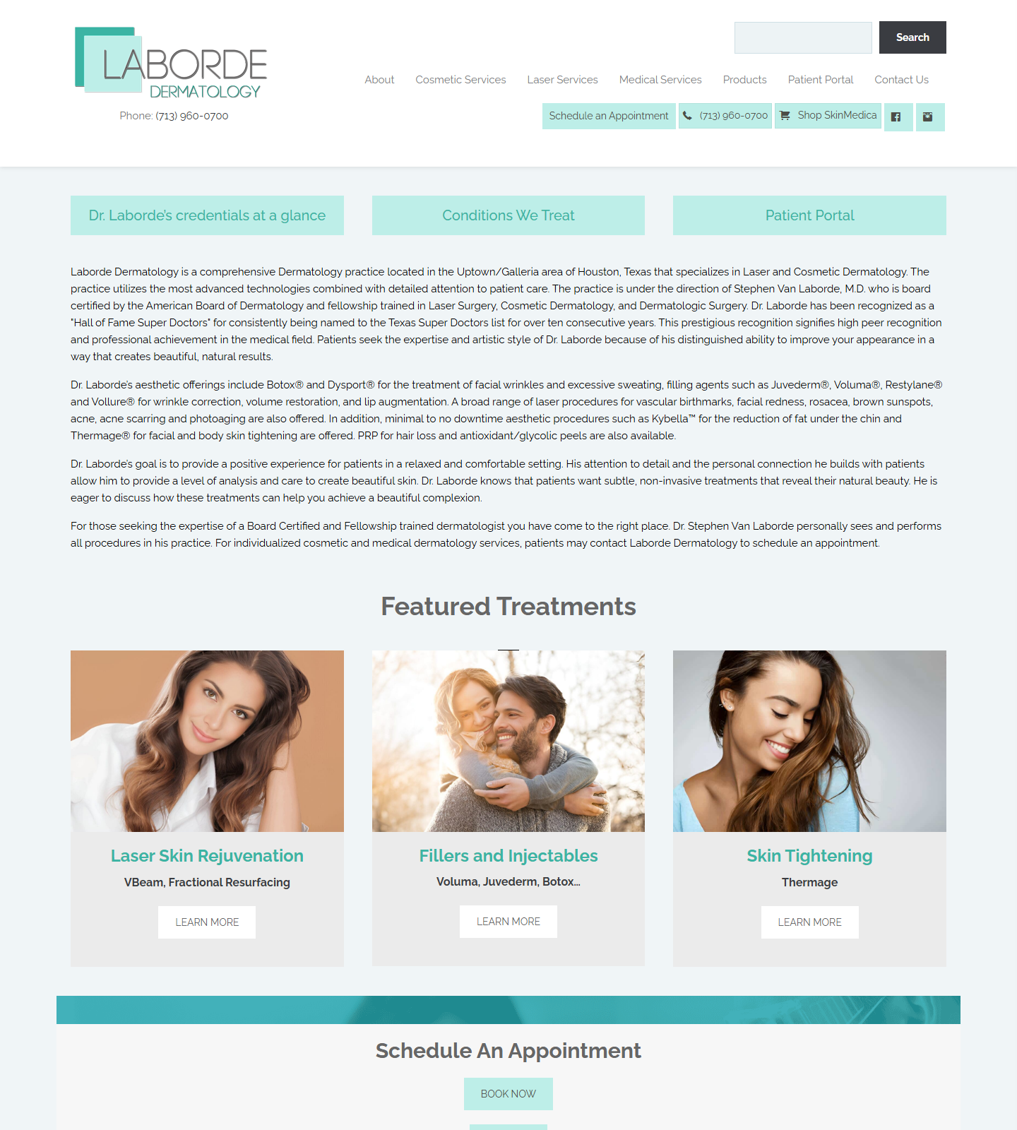 Laborde Dermatology; Stephen V. Laborde, MD, FAAD — Laborde Dermatology; Stephen V. Laborde, MD, FAAD website homepage (Houston, TX plastic & cosmetic surgery)