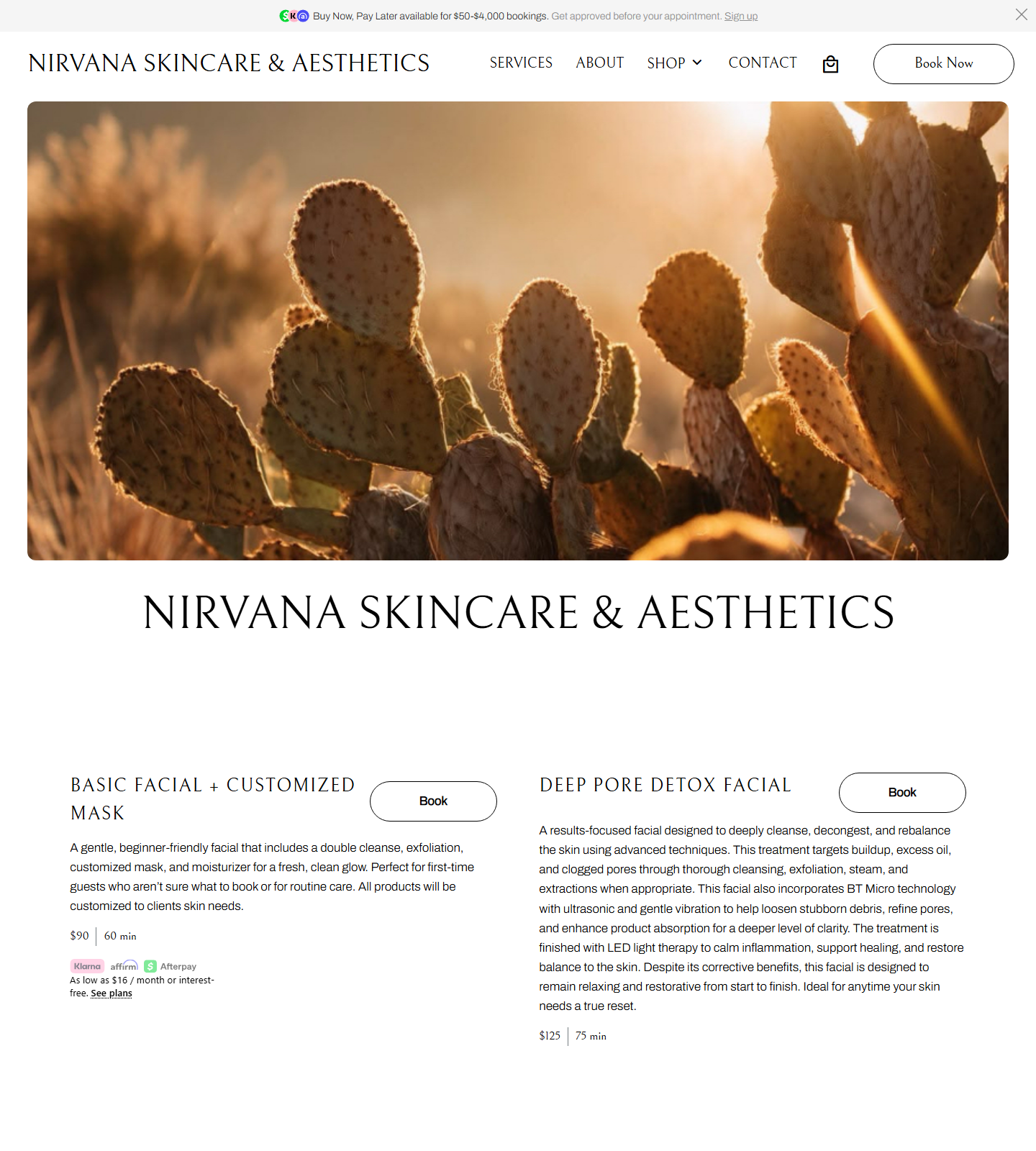 Nirvana Skincare and Aesthetics — Nirvana Skincare and Aesthetics website homepage (Missouri City, TX plastic & cosmetic surgery)
