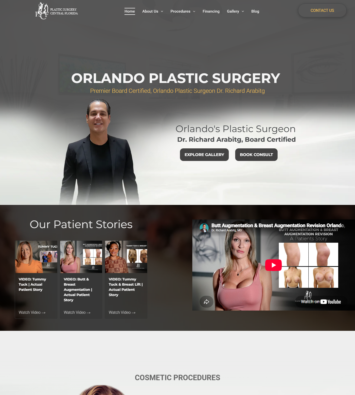 Plastic Surgery Central Florida — Plastic Surgery Central Florida website homepage (Orlando, FL)