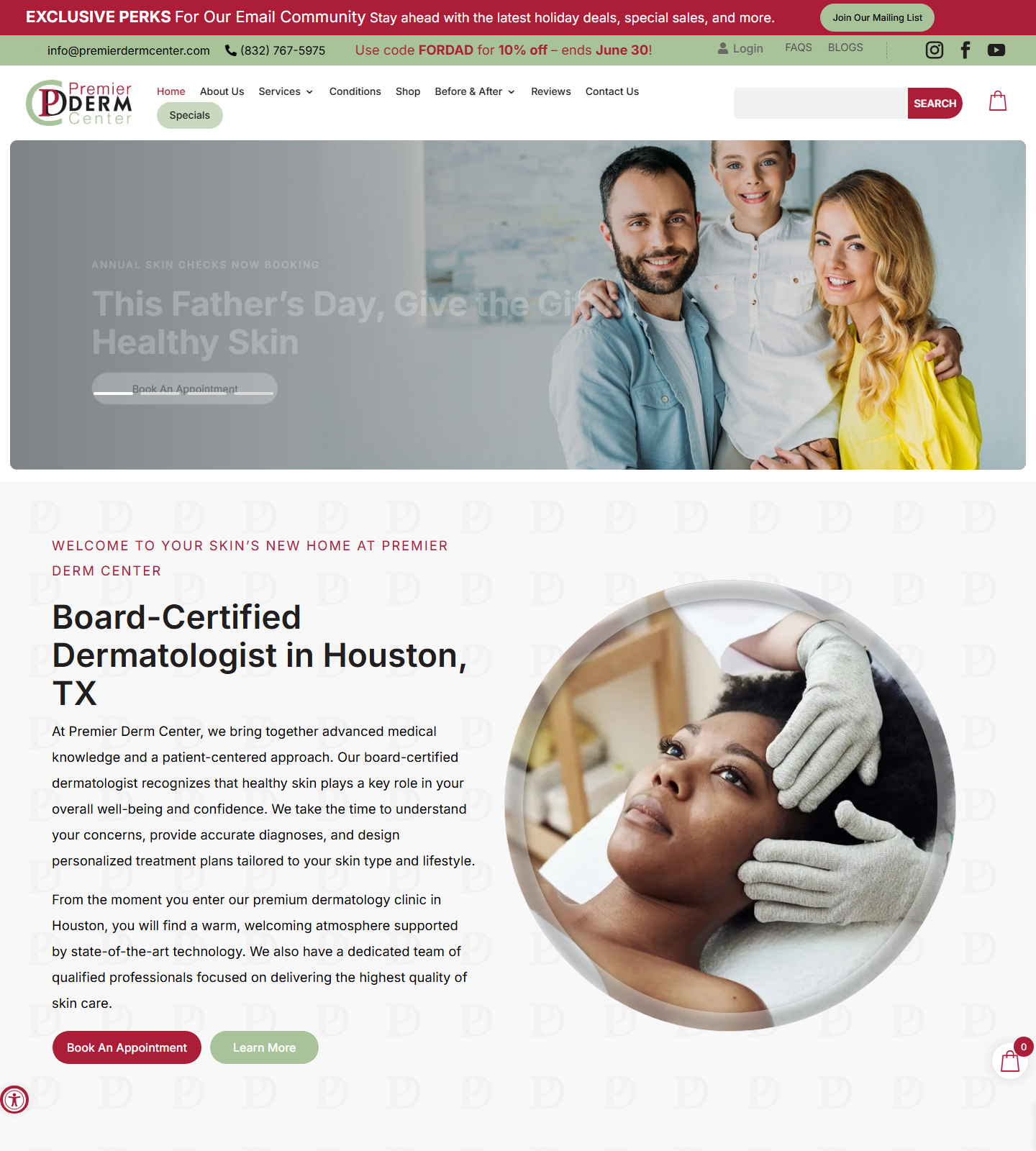 Premier Derm Center — Premier Derm Center website homepage (Houston, TX plastic & cosmetic surgery)