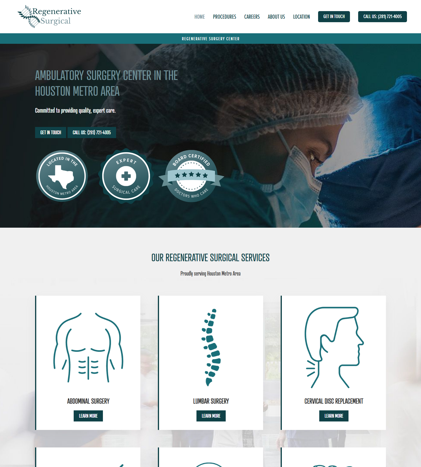 Regen Surgical website homepage