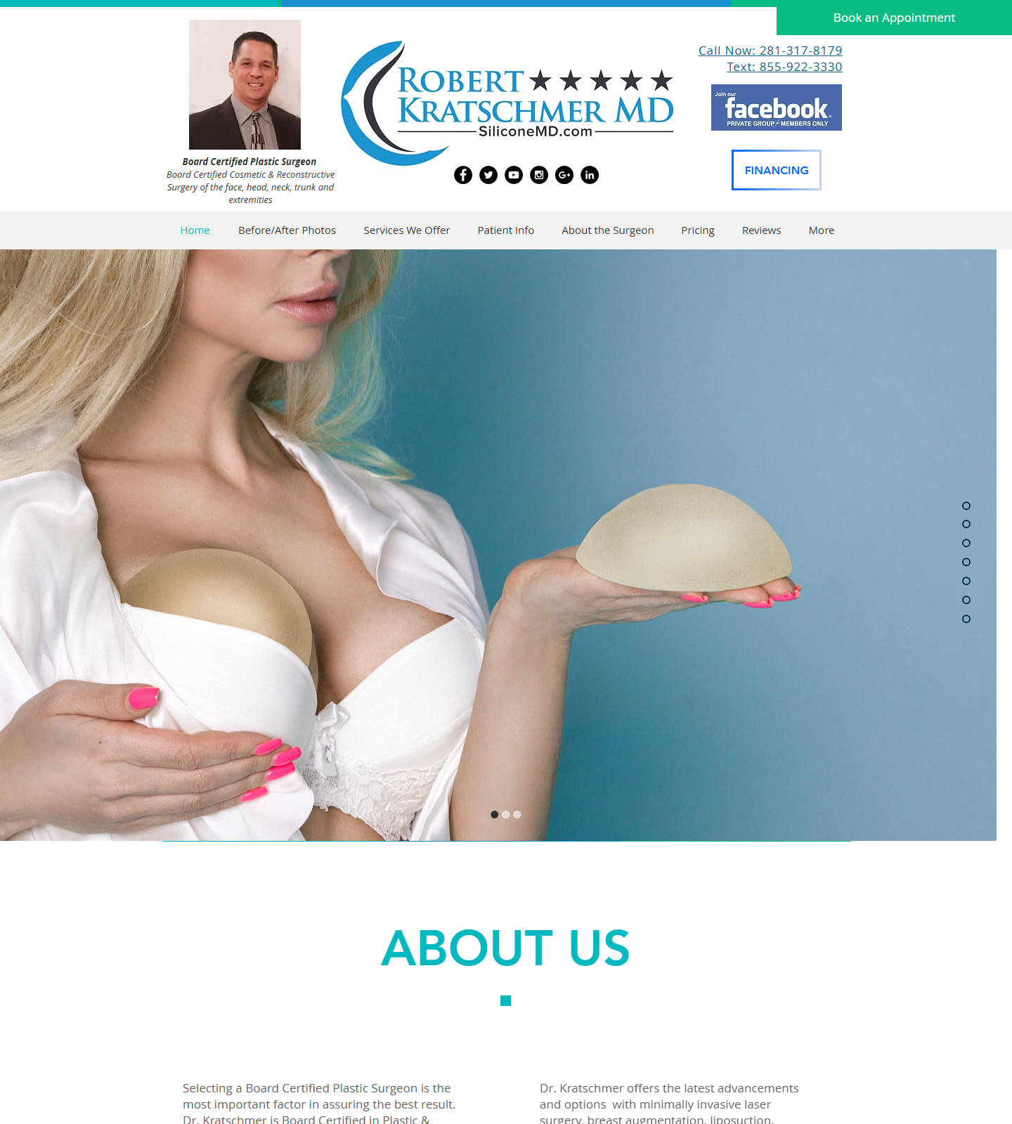 Robert Kratschmer MD, Board Certified Plastic, Reconstructive, & Hand Surgery — Robert Kratschmer MD, Board Certified Plastic, Reconstructive, & Hand Surgery website homepage (Friendswood, TX plastic & cosmetic surgery)