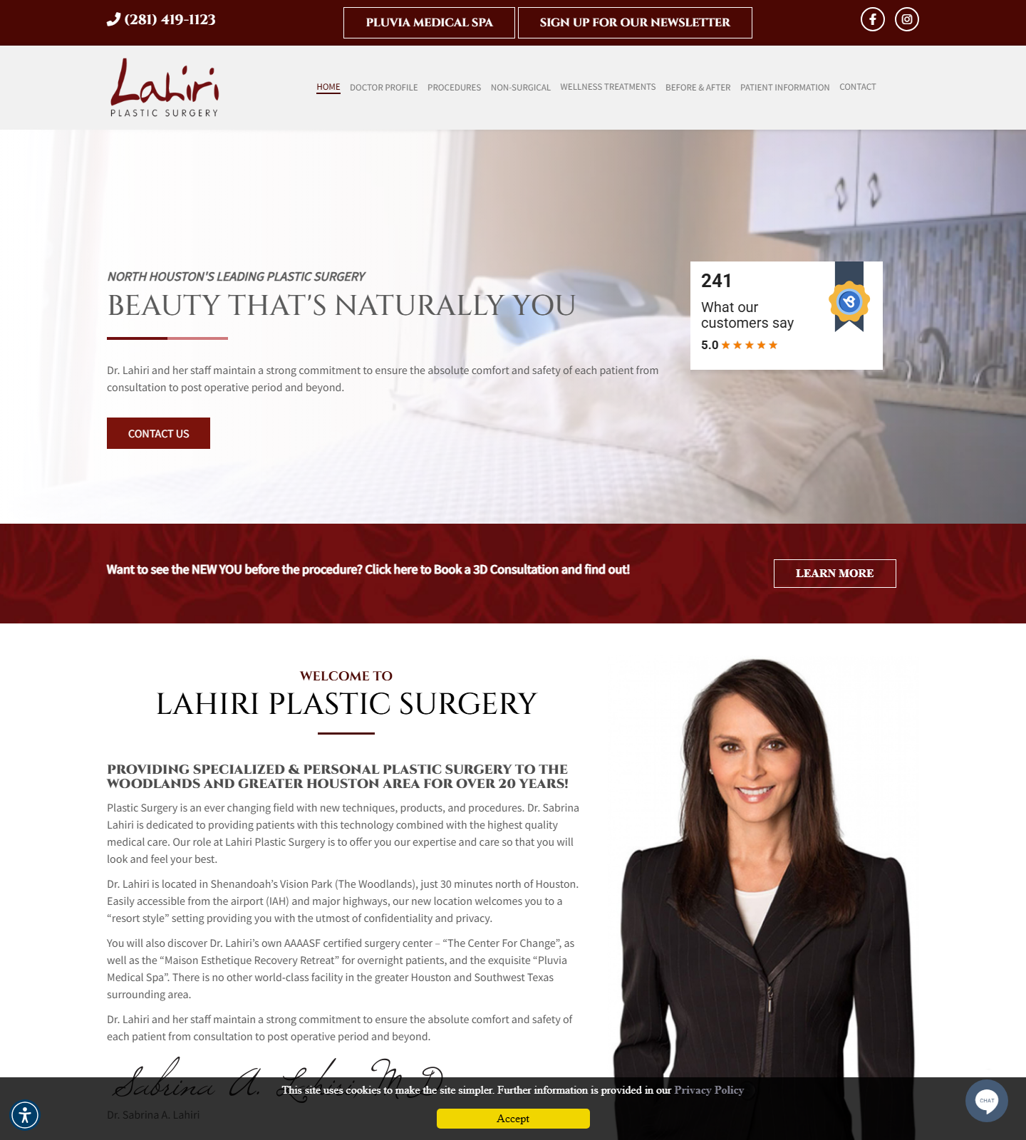 Sabrina Lahiri, MD Lahiri Plastic Surgery — Sabrina Lahiri, MD Lahiri Plastic Surgery website homepage (Shenandoah, TX plastic & cosmetic surgery)