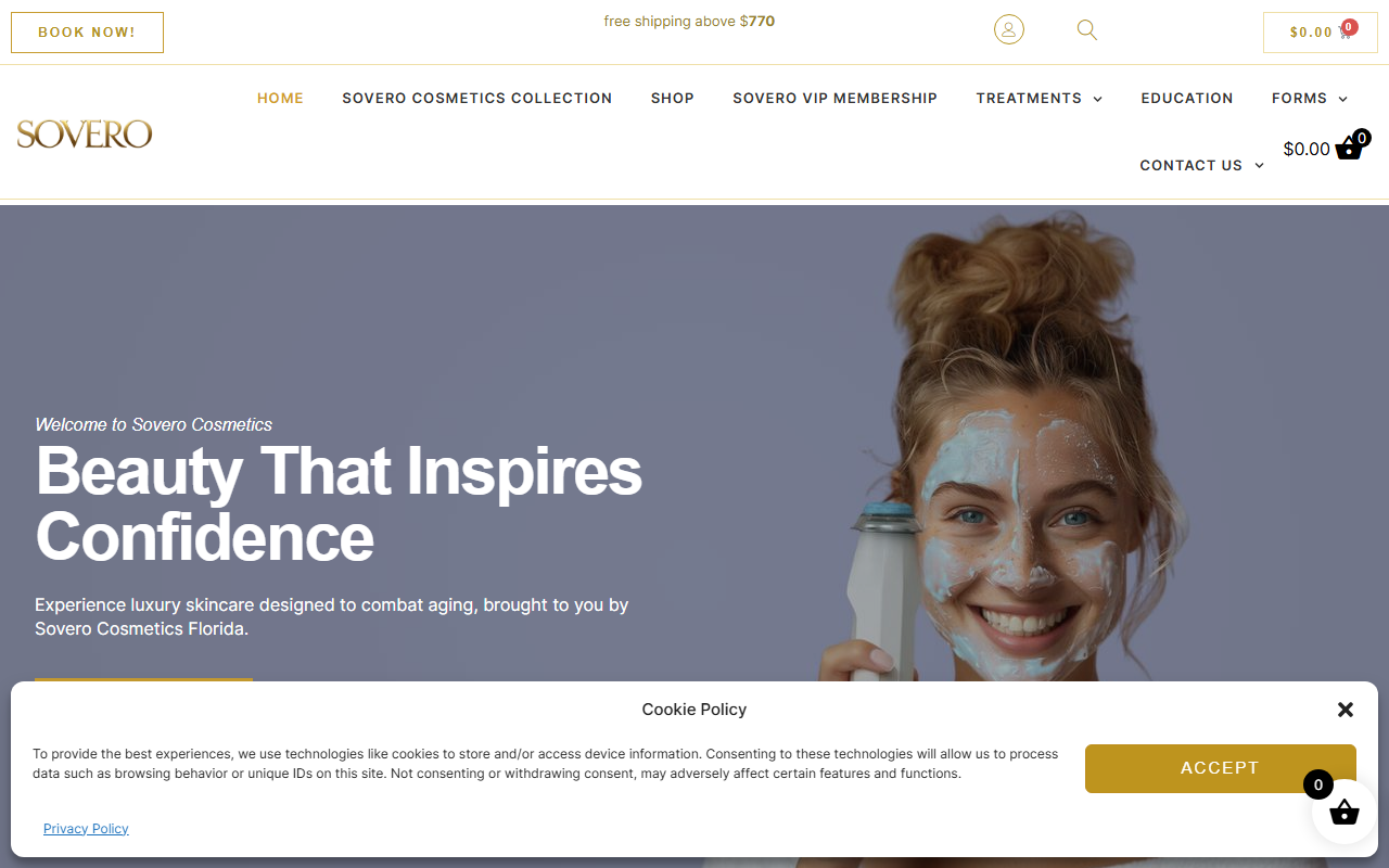 sovero cosmetics — sovero cosmetics website homepage (Estero, FL)